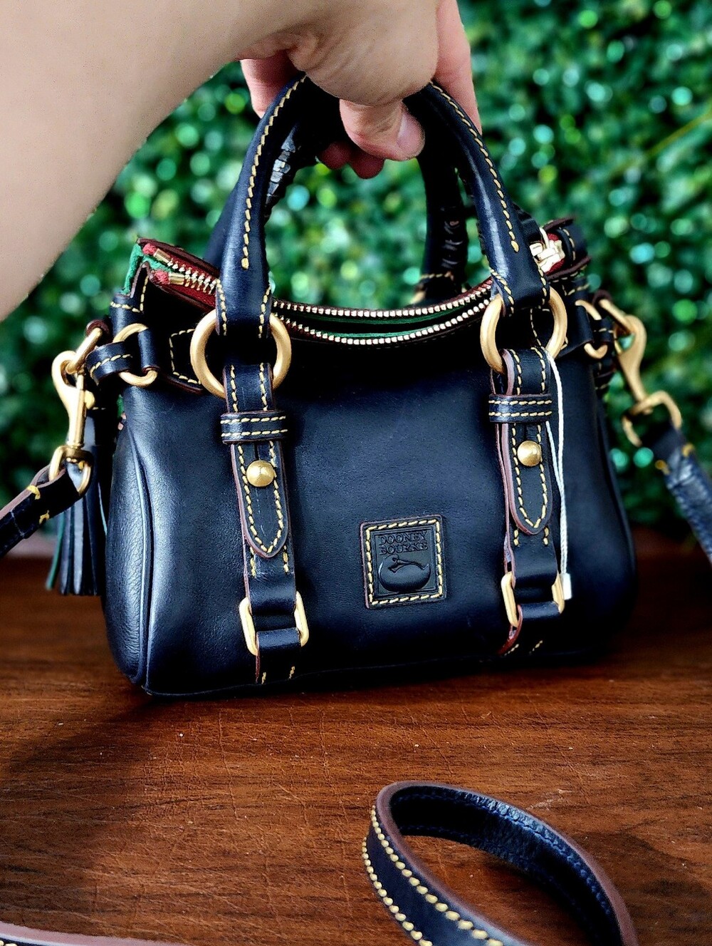Dooney & Bourke Black Leather Nano Satchel with Gold Hardware